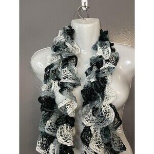 Ruffle Boa Scarf Womens One Size Black Gray White Mesh Lace Ruffle Sashay